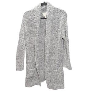 Hinge‎ Long Cardigan Sweater Womens XS Gray Chunky Grandmacore Shabby Chic Hygge